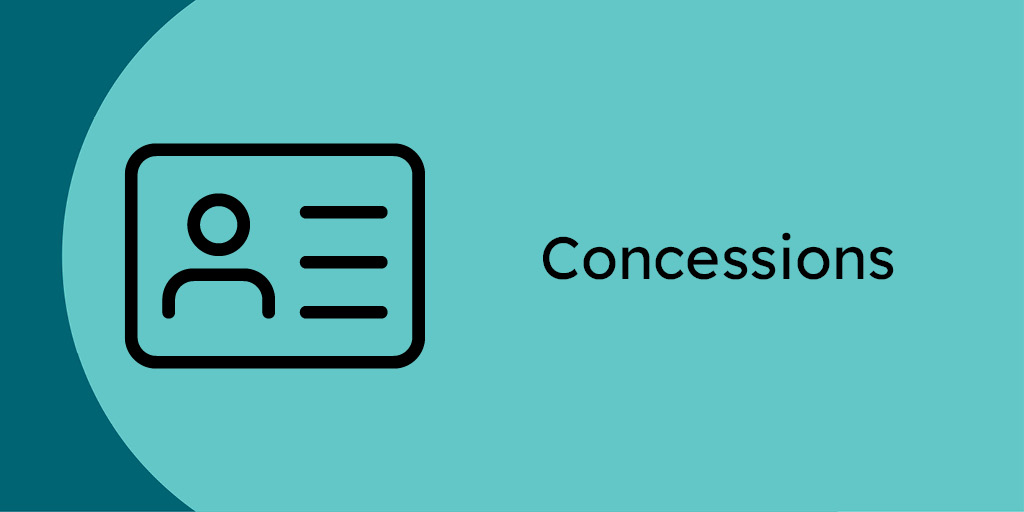 Illustrated concessionary pass next to text that reads 'Concessions'