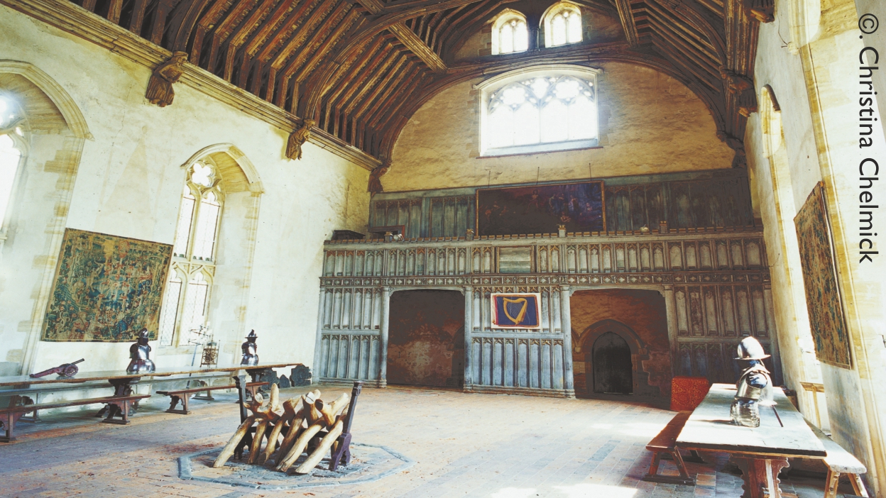Inside of a medieval building.