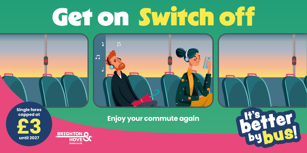 cartoon people relaxing on the top deck of a bus