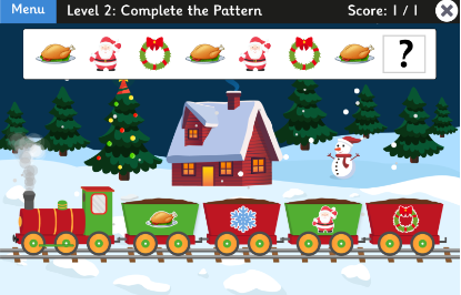 Picture of a train in a festive and snowy scene 