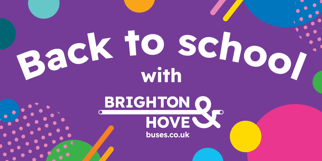Text that reads 'back to school with Brighton & Hove Buses'