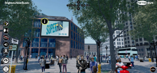 Picture of part of the virtual Superhub. Showing people within the Superhub in front of the Superhub sign.